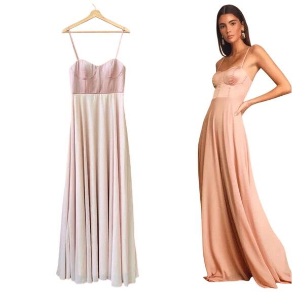 Lulus Best Part of Me Blush Satin Bustier Maxi Dress Size Medium New - Picture 1 of 9